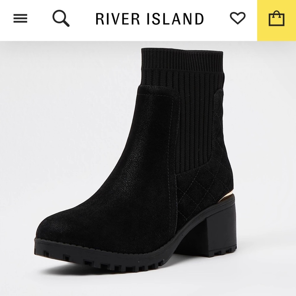 River Island girls black quilted back heeled boot NWT US size 2